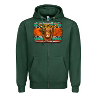 Sports Green highland cow western background Zipper Hoodie - Jasminsmagicworld