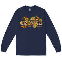 Navy created with a purpose with sunflower and butterfl Long Sleeve Tee - NancyCooperArtShop