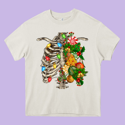 Skeleton Chest Christmas Heavy Core Tee Designed By Fadigitalartstudio