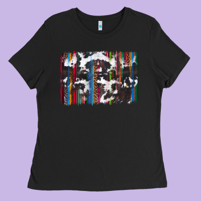 Cowhide, Leopard Serape Backgraund Ladies Tee Designed By Jahusdesignshop