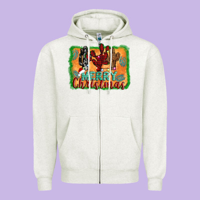 Merry Christmas Cactus Zipper Hoodie Designed By Jasminsmagicworld