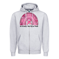 Heather Grey in october we wear pink breast cancer awareness rainbow Zipper Hoodie - Jasminsmagicworld