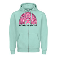 Seafoam in october we wear pink breast cancer awareness rainbow Zipper Hoodie - Jasminsmagicworld