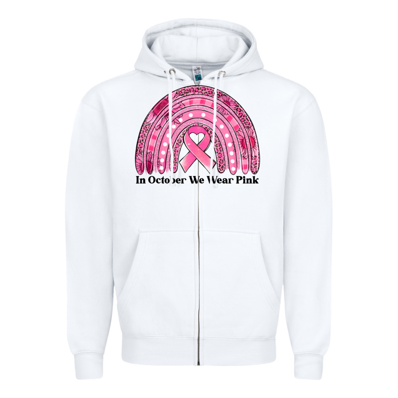 In October We Wear Pink Breast Cancer Awareness Rainbow Zipper Hoodie by Jasminsmagicworld | Teevron