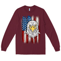 Burgundy American flag eagle Long Sleeve Tee - MaliasSmallBusiness