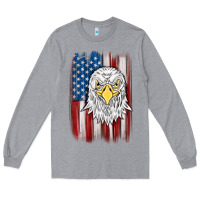 Heather Grey American flag eagle Long Sleeve Tee - MaliasSmallBusiness