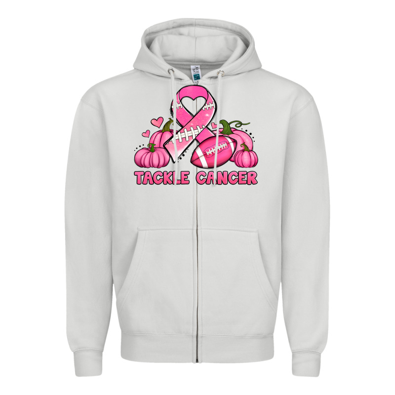 Tackle Cancer Pumpkins Football And Ribbon Breast Cancer Awareness Zipper Hoodie by Jasminsmagicworld | Teevron