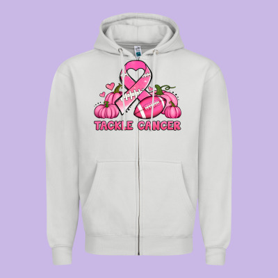 Tackle Cancer Pumpkins Football And Ribbon Breast Cancer Awareness Zipper Hoodie Designed By Jasminsmagicworld