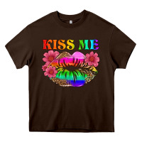 Chocolate Brown lgbtq kiss me Heavy Core Tee - HRA Design Shop