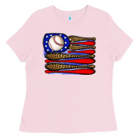 Bubblegum Pink leopard baseball flag3 Ladies Tee - JahusDesignShop