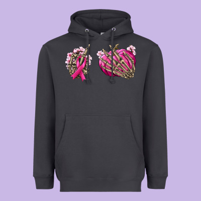 Breast Cancer Skeleton Hands Heavyweight Hoodie Designed By Nancycooperartshop