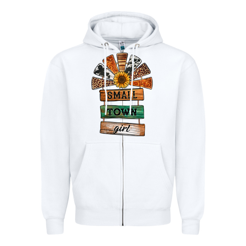 Small Town Girl Western Windmill Wooden Boards Zipper Hoodie by Jasminsmagicworld | Teevron