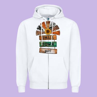 Small Town Girl Western Windmill Wooden Boards Zipper Hoodie Designed By Jasminsmagicworld