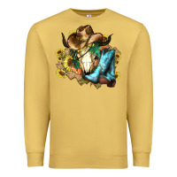 Antique Gold Cow skull Cowboy boots hats sunflowers Premium Sweatshirt - HowdyJamesFarm