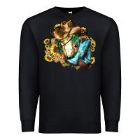 Black Cow skull Cowboy boots hats sunflowers Premium Sweatshirt - HowdyJamesFarm