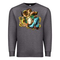Charcoal Heather Cow skull Cowboy boots hats sunflowers Premium Sweatshirt - HowdyJamesFarm