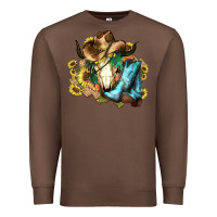 Chestnut Cow skull Cowboy boots hats sunflowers Premium Sweatshirt - HowdyJamesFarm
