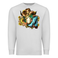 Dove Grey Cow skull Cowboy boots hats sunflowers Premium Sweatshirt - HowdyJamesFarm