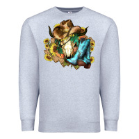 Heather Grey Cow skull Cowboy boots hats sunflowers Premium Sweatshirt - HowdyJamesFarm