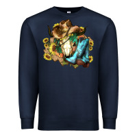 Navy Cow skull Cowboy boots hats sunflowers Premium Sweatshirt - HowdyJamesFarm