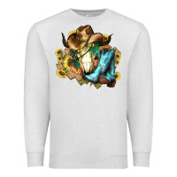 Oatmeal Heather Cow skull Cowboy boots hats sunflowers Premium Sweatshirt - HowdyJamesFarm