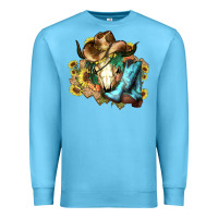 Ocean Blue Cow skull Cowboy boots hats sunflowers Premium Sweatshirt - HowdyJamesFarm