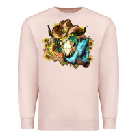 Pale Pink Cow skull Cowboy boots hats sunflowers Premium Sweatshirt - HowdyJamesFarm