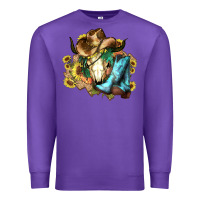 Purple Cow skull Cowboy boots hats sunflowers Premium Sweatshirt - HowdyJamesFarm