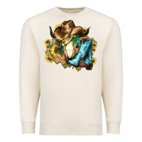 Sandshell Cow skull Cowboy boots hats sunflowers Premium Sweatshirt - HowdyJamesFarm