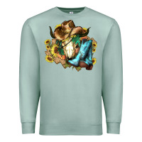 Seafoam Cow skull Cowboy boots hats sunflowers Premium Sweatshirt - HowdyJamesFarm