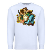 White Cow skull Cowboy boots hats sunflowers Premium Sweatshirt - HowdyJamesFarm