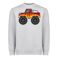 Heather Grey monster truck with flames Heavyweight Sweatshirt - MaliasSmallBusiness