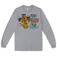 Heather Grey pray on it pray over it pray through it Long Sleeve Tee - MaliasSmallBusiness
