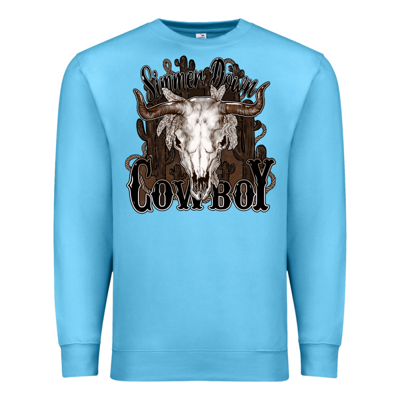 Simmer Down Cowboy Premium Sweatshirt by HowdyJamesFarm | Teevron