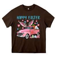 Chocolate Brown Happy Easter truck Heavy Core Tee - OliviaCreatesArt