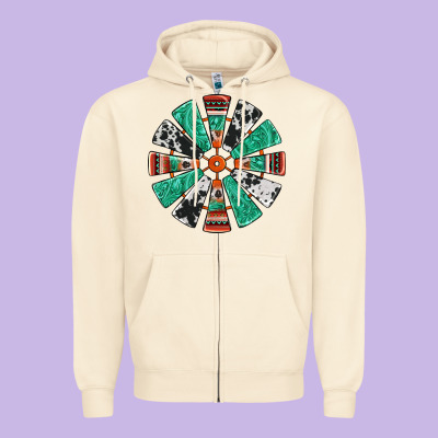 Western Windmill Zipper Hoodie Designed By Jasminsmagicworld