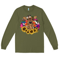 Army Green baby cow flower Long Sleeve Tee - NancyCooperArtShop