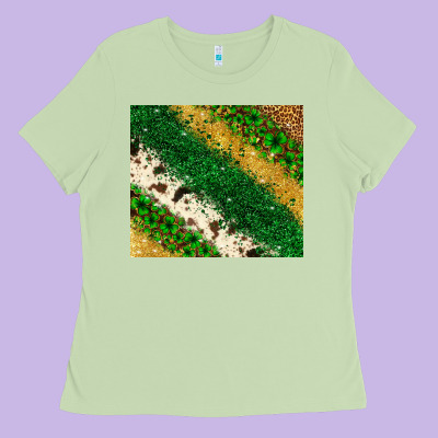St. Patrick's Day Leopard Cowhide Glitter Tumbler Ladies Tee Designed By Neo Western