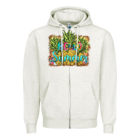 Oatmeal Heather hello summer pineapple Zipper Hoodie - BarkalooDesign