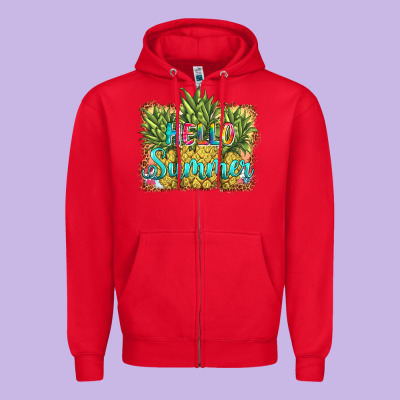 Hello Summer Pineapple Zipper Hoodie Designed By Barkaloodesign