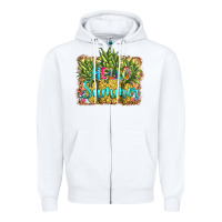 White hello summer pineapple Zipper Hoodie - BarkalooDesign