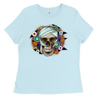 Baby Blue Halloween Skeleton Ladies Tee - CowhideDigitalArt