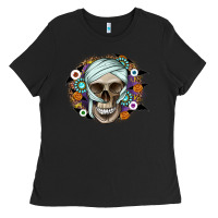 Black Halloween Skeleton Ladies Tee - CowhideDigitalArt
