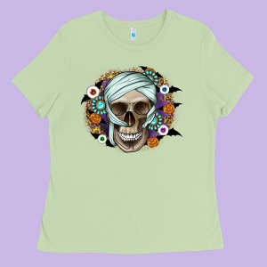 Halloween Skeleton Ladies Tee Designed By Cowhidedigitalart