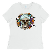 White Halloween Skeleton Ladies Tee - CowhideDigitalArt