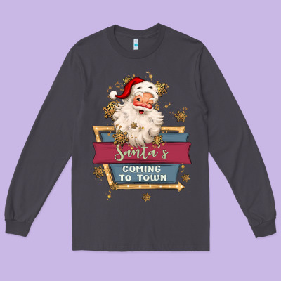 Santa's Coming To Town Long Sleeve Tee Designed By Maliassmallbusiness