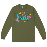 Army Green faith with flower and butterfly Long Sleeve Tee - NancyCooperArtShop