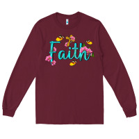 Burgundy faith with flower and butterfly Long Sleeve Tee - NancyCooperArtShop
