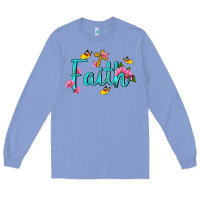 Colony Blue faith with flower and butterfly Long Sleeve Tee - NancyCooperArtShop