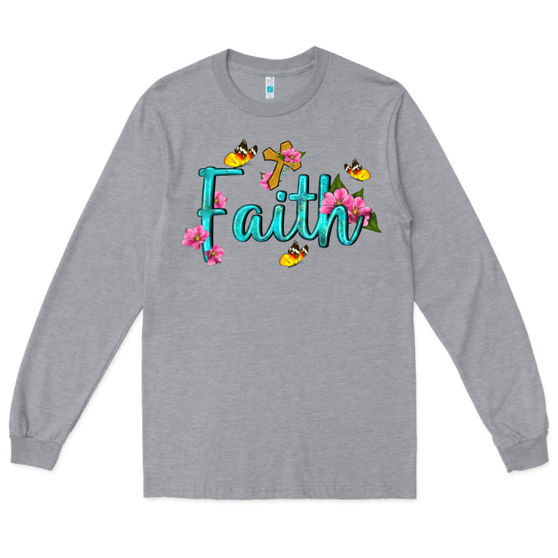 Faith With Flower And Butterfly Long Sleeve Tee by NancyCooperArtShop | Teevron